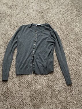 Classic Gray Button-Front Women's Sweater Cardigan